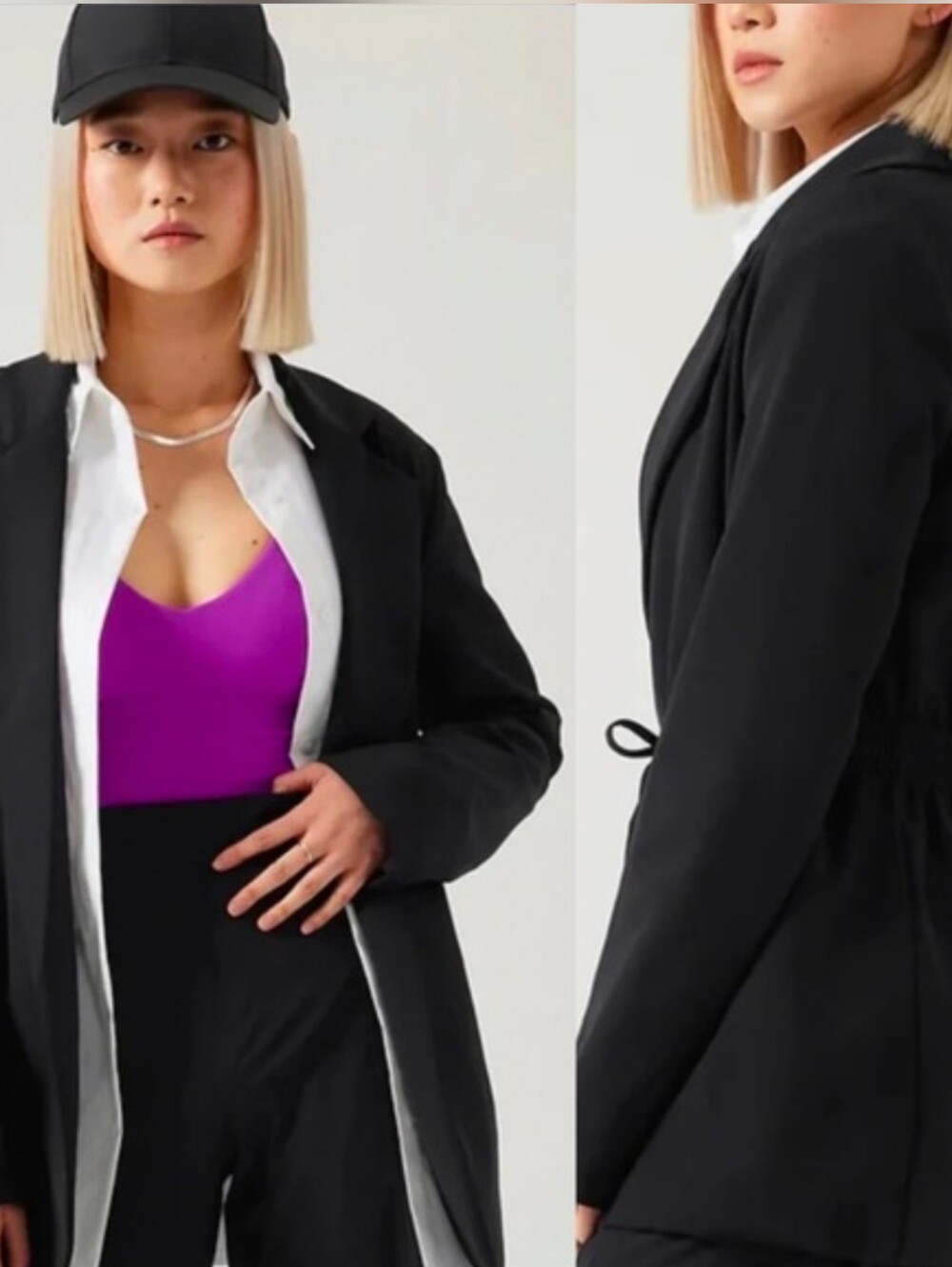 Athleta Black Endless Primatwill Blazer Jacket Black Size 8 Cinched Waist